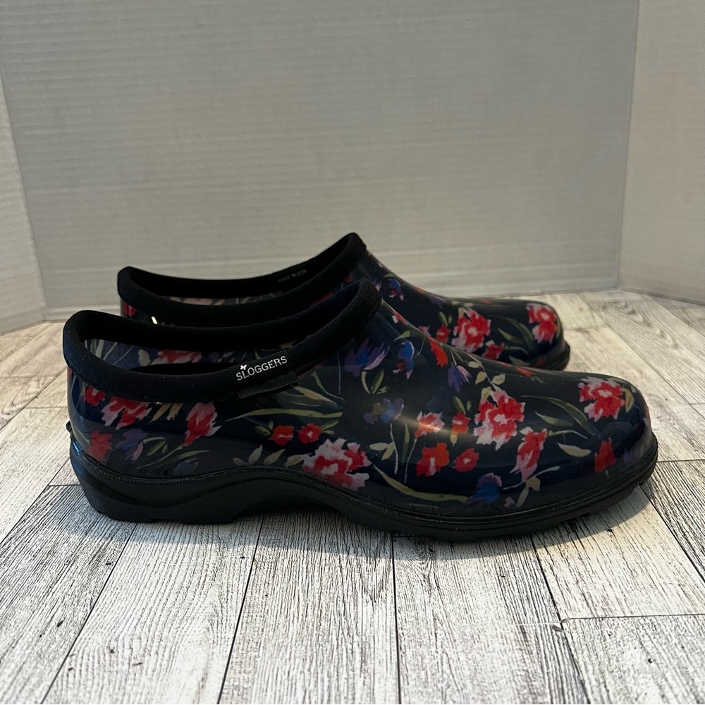 NEW Sloggers Floral Blue Slip on Waterproof Comfort Shoes Womens Size 9 Garden